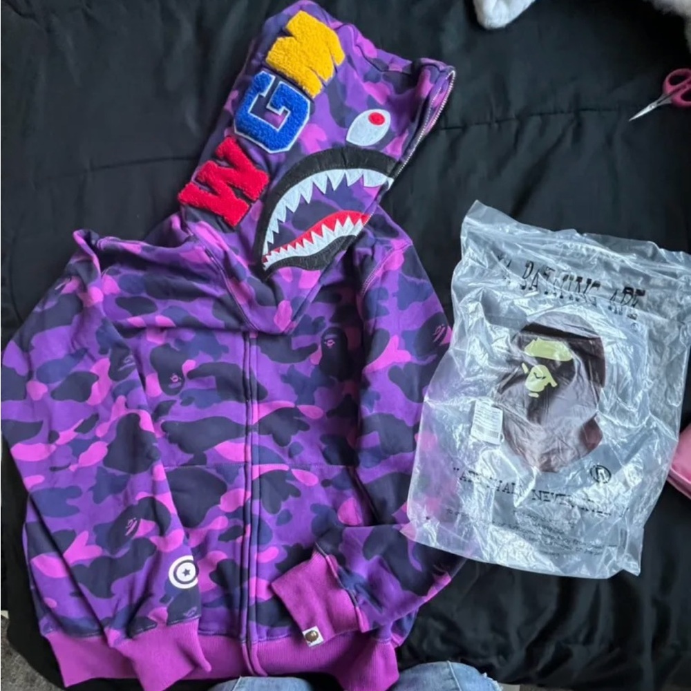 Bape Purple Camouflage Shark Hoodie